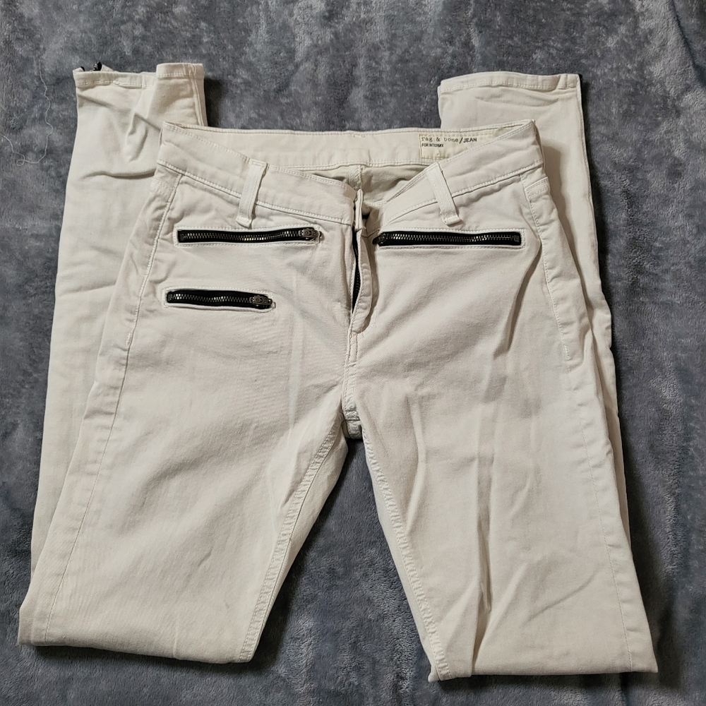 Rag & Bone Intermix Zipper Skinny Jeans Off White Size 26